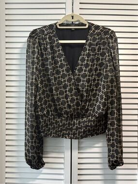 HAVER London Smocked Waist Surplice Balloon Sleeve Blouse: Sz Large
